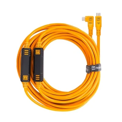 Image of Tether Tools TetherPro USB C to C, 31&#039; (9.4m), Straight Right Angle Cable with Dual in line TetherBoosts, &amp; Exclusive Data Transfer Orange