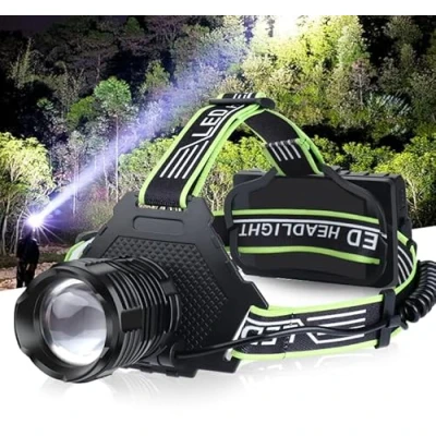 Image of PARAROSE Rechargeable LED Headtorch 90000 Lumen, Super Bright Headlamp Torch with 5 Lighting Modes, IPX6 Waterproof, Zoomable for Camping, Hiking, Fishing, Biking, Running