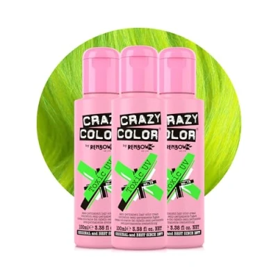 Image of Crazy Color Vibrant Toxic UV Semi Permanent Trio Hair Dye. Highly Pigmented Neon Green Conditioning &amp; Oil Nourishing Vegan Formula No Bleach or Ammonia 300ml