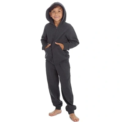 Image of Metzuyan Kids Boys Plain Tracksuit Zip Up Hoodie Joggers Cotton Rich Sweat Set Dark Grey 11 12 Years