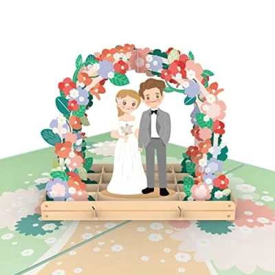 Image of Groom under Flower Arch, Handmade Engagement Card Mr &amp; Mrs, Gift with Money Wallet (Voucher Card) for Newlyweds