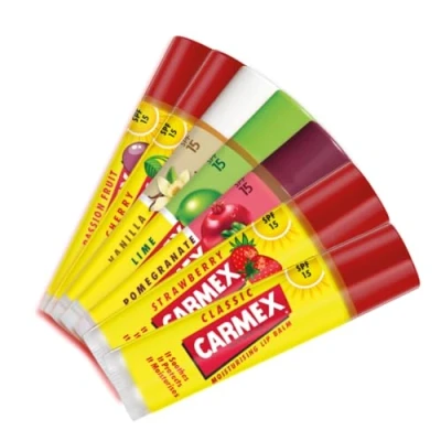 Image of Carmex SPF 15 Moisturising Lip Balm Variety Pack 7 Flavours Classic, Strawberry, Pomegranate, Lime, Vanilla, Cherry, Passion Fruit