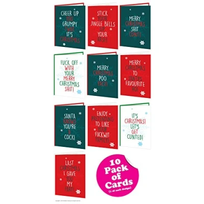 Image of Brainbox Candy Rude Pack of 10 Christmas Cards Cheeky Festive Seasonal Humour Xmas Value Multipack For Him Her Men Women Friends Mates