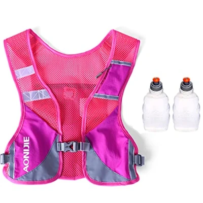 Image of Reflective Hydration Pack Backpack Running Vest Marathon Runner Rucksack Cycling for Men &amp; Women (Rose with 2 250 Water Bottles)