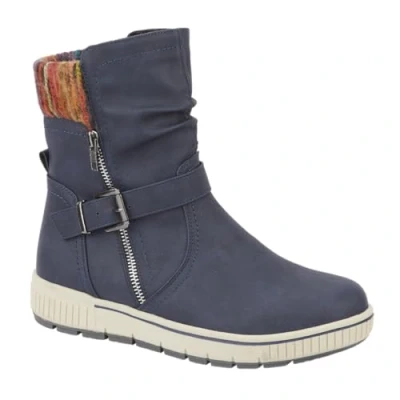 Image of Jo &amp; Joe Ladies Faux Leather Knitted Collar Zip Fastening Ankle Boots (Navy, UK Footwear Size System, Adult, Women, Numeric, Medium, 5)