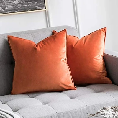 Image of MIULEE Pack of 2 Velvet Soft Decorative Square Throw Pillow Case Flanges Cushion Covers Luxury Pillowcases for Livingroom Sofa Bedroom with Invisible Zipper 45cm x 18x18 Inch Set Orange