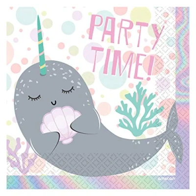 Image of Amscan 9904593 Narwal Kids Birthday Party Luncheon Napkins 16 Pack