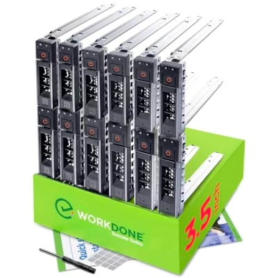 Image of WORKDONE 12 Pack 3.5&quot; Hard Drive Caddy Compatible for Dell PowerEdge Selected 14 15th Gen. Servers with Detailed Setup Manual Front Sticker Labels Screwdriver Strong Tray Screws
