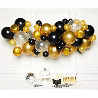 Image of Amscan 9907430 Black, Gold And Silver Diy Latex Balloon Arch Garland Kit 66 Pieces
