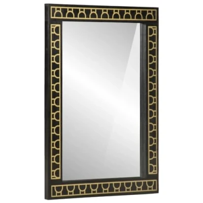 Image of vidaXL Black Solid Mango Wood and Glass Wall Mounted Bathroom Mirror Hand Carved Design, Clear Reflection, Space Saving, 50x70cm