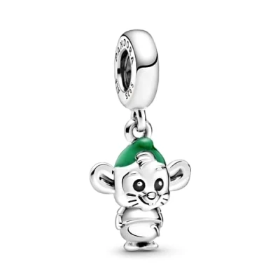 Image of Pandora Disney Gus sterling silver dangle with black and green enamel