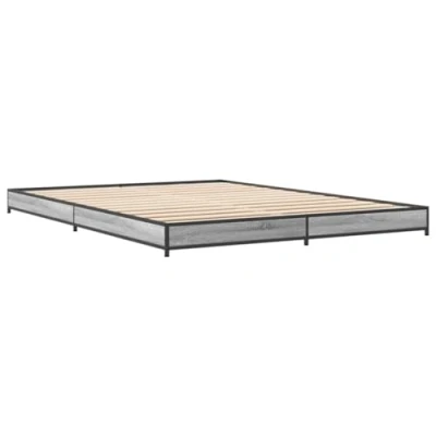 Image of vidaXL Bed Frame Double Base Engineered Wood &amp; Metal Legs Grey Sonoma 140x190 cm Supportive Plywood Slats No Mattress Included