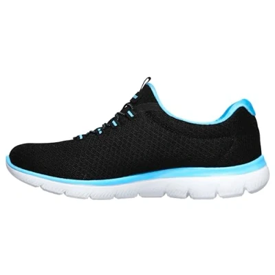 Image of Skechers Women&#039;s Summits Sneaker, Black Turquoise, 4.5 UK Wide