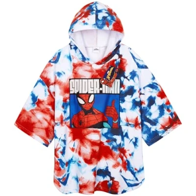 Image of Marvel Spiderman Bath Towel with Hood for Kids Teenagers Absorbent Changing Robe Poncho Swimming Shower Beach Holiday Essentials (Multi Spiderman, 10 13 Years)
