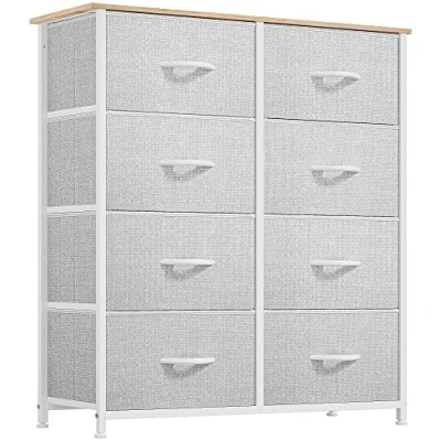Image of YITAHOME Chest of Drawer Bedroom with 8 Drawers Storage Unit Steel Frame Wood Top Fabric Dresser for Living room, Nursery, Closet,Light Gray
