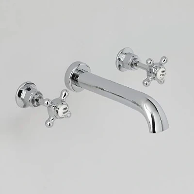 Image of Milano Elizabeth Traditional Wall Mounted 3 Tap Hole Basin Mixer Crosshead Handles Chrome White