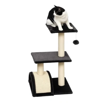 Image of PawHut Cat Tree Tower for Indoor Cats, 72cm Climbing Activity Centre w/Sisal Scratching Post, Pad, Arc Perch, Hanging Ball, Toy Black