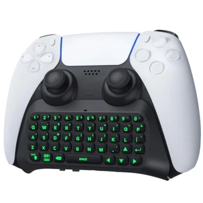 Image of TiMOVO Green Backlight Keyboard for PS5 Controller, Wireless Bluetooth Keypad Chatpad Playstation 5 Mini Game Built in Speaker with 3.5mm Audio Jack Messaging, Black