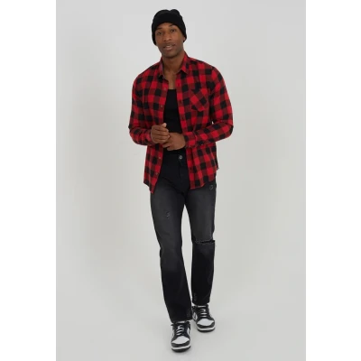 Image of BRAVE SOUL &#039;Jack&#039; Brushed Flannel Check Shirt Long Sleeved Red/Black S