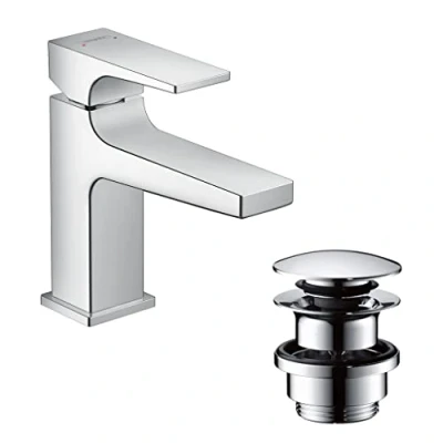 Image of hansgrohe Metropol Basin Mixer Tap 100 with lever handle for cloakroom basins push open waste, chrome, 32500000