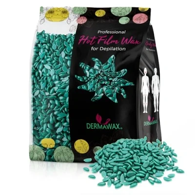 Image of Dermawax Professional Azulene Hard Wax Beads with Coconut oil Full Body Stripless Depilatory Waxing Film Less Pain Formula Hair Removal of Face Legs Armpit Bikini Line Brazilian (500, Grams)