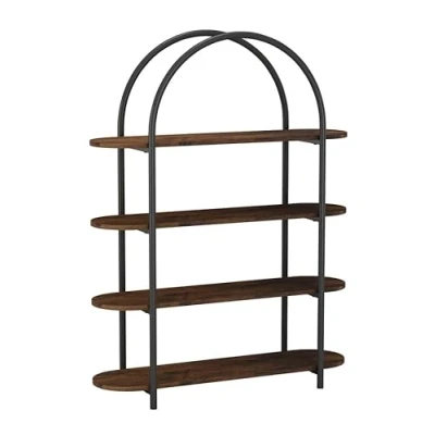 Image of URBNLIVING 4 Tier Arched Wooden Shelving Unit Industrial Bookcase with MDF Shelves &amp; Steel Frame Stylish Storage for Home Office, Rustic Brown