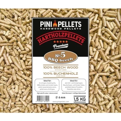 Image of PINI Beech Wood Pellets, 100% Natural, 1.5 kg, Ideal for Grilling, Smoking, Pizza Ovens