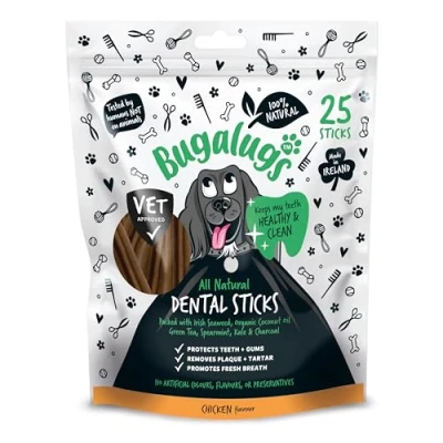 Image of Bugalugs dental sticks Dogs 100% Natural Dog Treats &amp; Chews for Teeth Cleaning, Plaque Remover Breath Freshener are Grain Free
