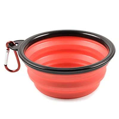 Image of PhoneNatic Collapsible Silicone Dog Bowl in Green, Travel for Dogs and Cats with Carabiner, S, 350 ml
