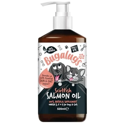 Image of Bugalugs Scottish Salmon Oil For Dogs &amp; Cats, Dog Supplement Supports Skin And Coat, Itchy A Moulting Dog, Omega 3 Fish Perfect Grooming Food (520ml, Salmon)