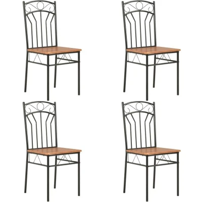 Image of vidaXL Set of 4 Dining Chairs with Steel Frame Ergonomic and Comfortable Seating Ideal for Kitchen, Room, or Office Mid Century Design Brown Finished MDF