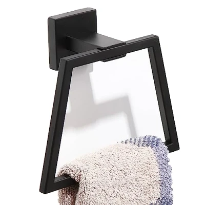 Image of Matte Black Hand Towel Ring Square, Modern Holder for Bathroom Hanger Wall Mounted, Stainless Steel