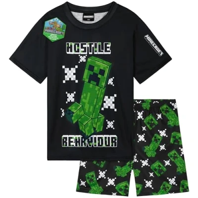 Image of Get Trend Minecraft PJs for Boys Short Sleeve Pyjamas Set Kids Teenagers Creeper Lounge Sets Nightwear Soft Comfy Sleepwear Gaming Gifts (9 10 Years, Black Minecraft)