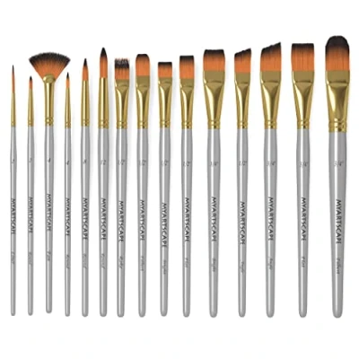 Image of MyArtscape Paint Brush Set of 15 Art Brushes for Watercolor, Acrylic &amp; Oil Painting Short Handles