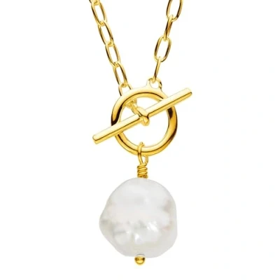 Image of Dew Sterling Silver 10mm Freshwater Pearl T Bar 18&quot; Necklace (Gold plated)