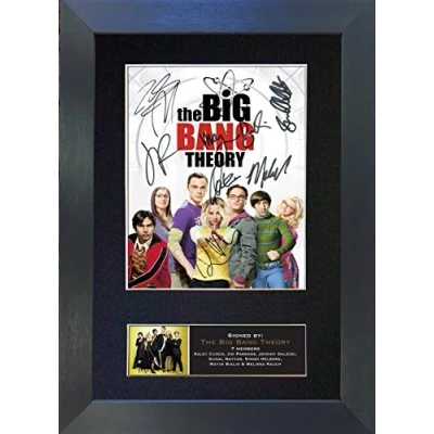Image of THE BIG BANG THEORY No2 Signed Autograph Mounted Photo Reproduction PRINT A4 Rare Perfect Present Birthday Christmas (297 x 210mm) #723 (Black Frame)