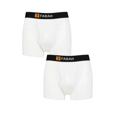 Image of Mens 2 Pack Farah Classic Striped and Plain Bamboo Keyhole Trunks White L