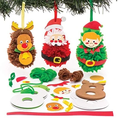 Image of Baker Ross AR752 Christmas Pom Poms Decoration Kits — Creative Art and Craft Supplies for Kids to Make Decorate (Pack of 3)