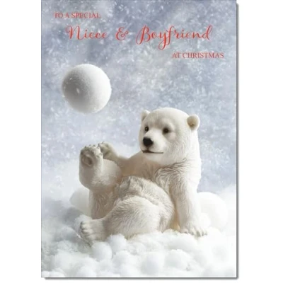 Image of doodlecards Niece and Boyfriend Christmas Card Polar Bear Snowball Medium Size for &amp; with Plain Envelope