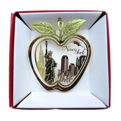 Image of Nations Treasures New York City Big Apple Brass Christmas ORNAMENT Statue of Liberty Empire State Building Souvenir Gift