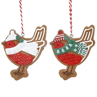 Image of Gisela Graham Resin Gingerbread Robin Christmas Decorations set of two
