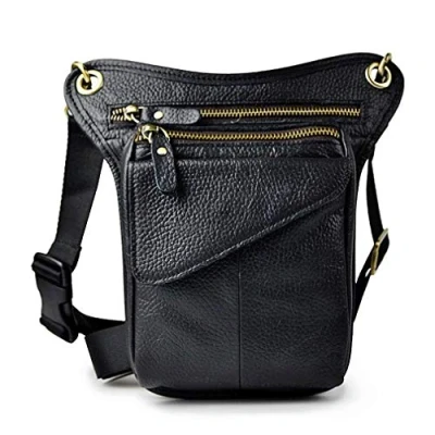 Image of Xieben Leather Drop Leg Bag for Men Women Motorcycle Bike Riding Cycling Multi Purpose Thigh Waist Fanny Pack Bum Pocket Hiking Sports Camping Travel Pouch Black