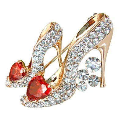 Image of Navachi 18k Gold Plated Red Cubic Zicon Austrian Crystal Shoes Brooch Pin