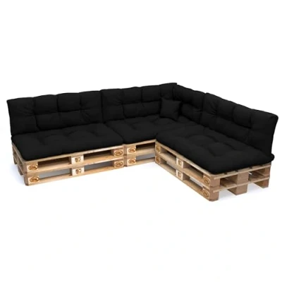 Image of POKAR Euro Pallet Pillows Waterproof Cushions Set of 8: 3x 120x80 + 120x40 1x 60x40 40x40, Cold Foam, Garden Furniture, without Pallets, Black