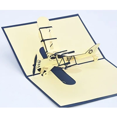 Image of Medigy 3D Pop Up Greeting Cards Plane Blank for Most Occastions Blue
