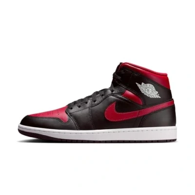 Image of Jordan AIR 1 MID Hightop trainers, Men&#039;s, Size: 8.5, Black/varsity red/summit white Leather