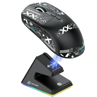 Image of ATTACK SHARK X6 49g SUPERLIGHT Mouse with Magnetic Charging Dock, PixArt PAW3395 Gaming Sensor, BT/2.4G Wireless/Wired Tape, 26000 DPI, X3 Upgrade Mice for Win11/Xbox/PS/Mac (Black)