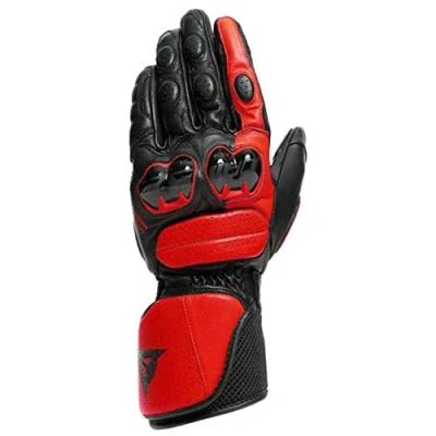 Image of Dainese Impeto Gloves, Leather Motorbike Gloves with Knuckle Protectors, Touchscreen Compatibility, Unisex Motorcycle for Men or Women, Black/Lava Red, M