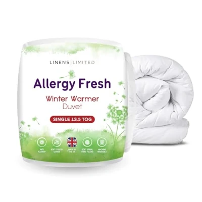 Image of Linens Limited Single Duvet 13.5 Tog, Allergy Fresh, Winter Warmer, Soft and Comfy, Anti Hollowfibre, Machine Washable (White)