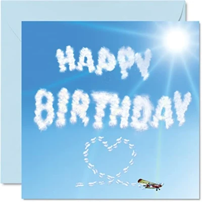 Image of Birthday Cards for Men Women Him Her Aeroplane Clouds Card Mum Dad Brother Sister Son Daughter Nan Grandad, 145mm x Joke Humour Greeting 30th 40th 50th Bday